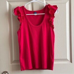 Old Navy Women's Vibrant Pink Ruffle Cotton Blend Tank Top Size Large